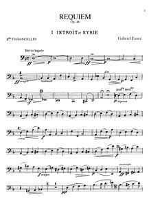 Partition violoncelles II, Requiem en D minor, D minor, Fauré, Gabriel