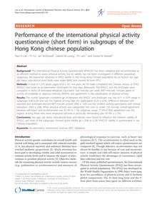 Performance of the international physical activity questionnaire (short form) in subgroups of the Hong Kong chinese population
