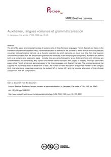 Auxiliaires, langues romanes et grammaticalisation - article ; n°135 ; vol.33, pg 33-45