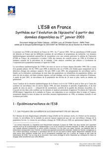 L ESB en France : Synthèse sur l évolution de l épizootie à partir des données disponibles au 1er janvier 2003