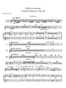 Partition trompette 1, 2 (A), Carmen Concert Fantasy, Op 25, Sarasate, Pablo de