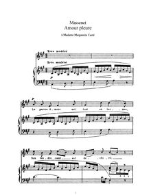 Partition complète (A Major: haut voix et piano), L amour pleure