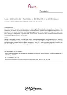 Les « Eléments de Pharmacie » de Baumé et la contrefaçon - article ; n°249 ; vol.69, pg 103-106