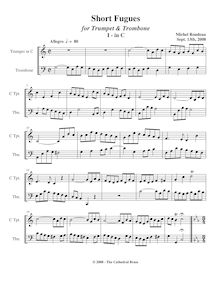 Partition complète, Short Fugues pour trompette et Trombone, Rondeau, Michel