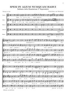 Partition choral Score, Spem en Alium Numquam Habui, Sabbato infra Dominican V Septembris