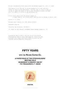 Fifty years with the Revere Copper Co. - A Paper Read at the Stockholders  Meeting held on Monday 24 March 1890