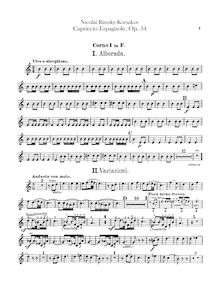 Partition cor 1, 2, 3, 4 (F), Spanish Capriccio, Каприччио на испанские темы ; Испанское каприччио ; Capriccio espagnol ; Capriccio on Spanish Themes