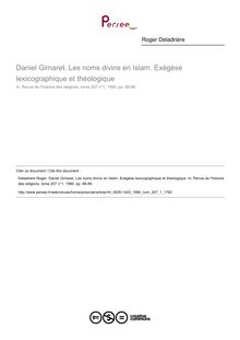 Daniel Gimaret. Les noms divins en Islam. Exégèse lexicographique et théologique  ; n°1 ; vol.207, pg 88-89