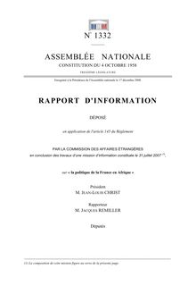 Rapport d'information déposé (...) par la Commission des affaires étrangères en conclusion des travaux d'une mission d'information constituée le 31 juillet 2007, sur la politique de la France en Afrique