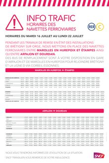 Brétigny : horaires des navettes de remplacement du RER C