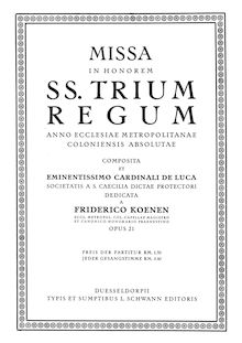 Partition complète, Missa en Honorem SS. Trium Regum, Op.21, Mass in honour of the Holy Three Kings (Magi, Wise Men?)