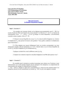 Université Paris IX Dauphine 2ème année DEUG MASS Cours de Macroéconomie : le modèle keynésien simple