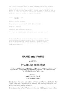 Name and Fame - A Novel