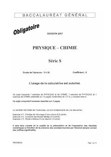Sujet du bac S 2007: Physique Chimie Obligatoire
