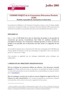 COMMUNIQUÉ de la Commission Prévention Produits*