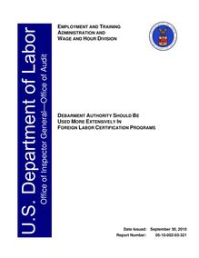 OIG Audit Report - Debarment Authority Should Be Used More Extensively  in Foreign Labor Certification