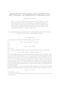 BREAKDOWN FOR THE CAMASSA–HOLM EQUATION USING DECAY CRITERIA AND PERSISTENCE IN WEIGHTED SPACES