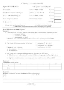 Mathématiques 2010 Brevet (filière professionnelle et agricole)  