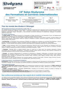 Studyrama organise le 15e Salon des Formations et Carrières Internationales à Paris, le 8 octobre 2016