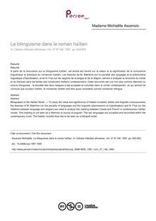 Le bilinguisme dans le roman haïtien - article ; n°148 ; vol.37, pg 943-952