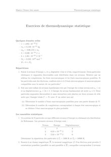 Exercices de thermodynamique statistique