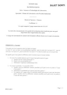 Baccalaureat 2004 mathematiques clpi s.t.l (sciences et techniques de laboratoire)