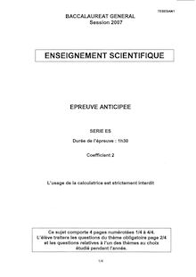 Sujet Enseigement Scientifique bac ES 2007