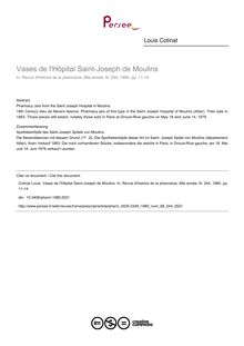 Vases de l Hôpital Saint-Joseph de Moulins - article ; n°244 ; vol.68, pg 11-14