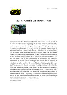2013 : ANNÉE DE TRANSITION