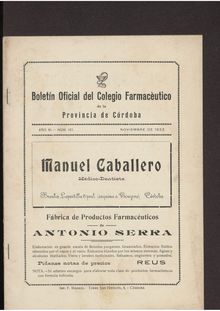 Boletín Oficial del Colegio Farmacéutico de la Provincia de Córdoba, n. 121 (1933)