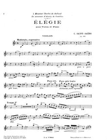 Partition complète et , partie, Élégie, Op.160, Saint-Saëns, Camille