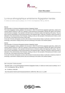 La revue ethnographique arménienne Azgagrakan handes - article ; n°2 ; vol.31, pg 295-316