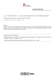 Le « Tiers Monde &gt; : sous-développement et développement - Présentation d un cahier de l I.N.E.D - article ; n°4 ; vol.11, pg 737-741