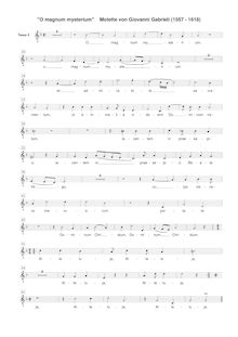 Partition ténor [G2 clef], O magnum mysterium, Gabrieli, Giovanni par Giovanni Gabrieli
