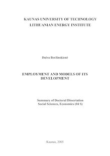 Gyventojų užimtumas ir jo plėtros modeliai ; Employment and models of its development