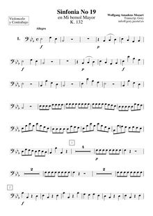 Partition violoncelles / Basses, Symphony No.19, E♭ major, Mozart, Wolfgang Amadeus