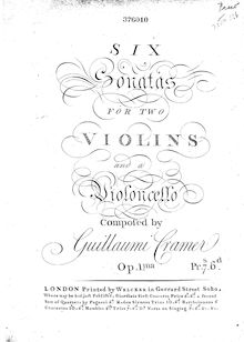 Partition violoncelle (continuo), 6 Trio sonates, Op.1, 6 Sonatas for 2 Violins and a Violoncello
