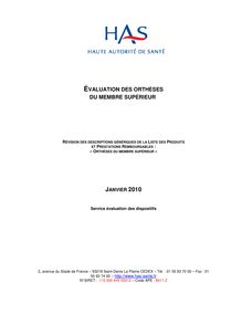 Evaluation des orthèses de membre supérieur - Synthèse du rapport d évaluation des orthèses de membre supérieur