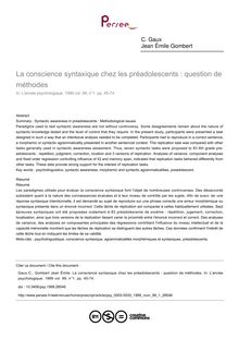 La conscience syntaxique chez les préadolescents : question de méthodes - article ; n°1 ; vol.99, pg 45-74
