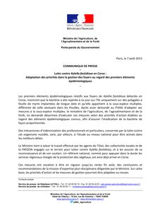 Lutte contre Xylella fastidiosa en Corse :  Adaptation des priorités dans la gestion des foyers au regard des premiers éléments épidémiologiques 