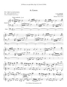 Partition , Canon, 24 Pièces en style libre pour Orgue ou Harmonium, Op.31