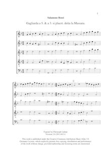 Partition complète (G et F clefs), Il Primo libro delle Sinfonie et Gagliarde par Salamone Rossi