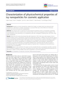 Characterization of physicochemical properties of ivy nanoparticles for cosmetic application
