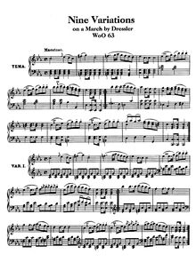 Partition complète, Nine variations pour piano on a march by Ernst Christoph Dressler, WoO 63 par Ludwig van Beethoven