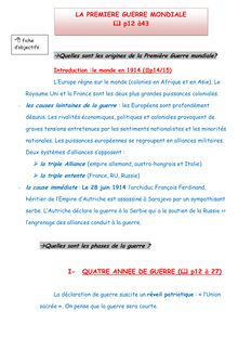 I- QUATRE ANNEE DE GUERRE ( p12 à 27) LA PREMIERE GUERRE MONDIALE ...