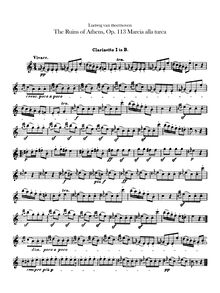 Partition clarinette 1, 2 (B♭), Die Ruinen von Athen, The Ruins of Athens par Ludwig van Beethoven