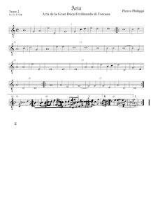 Partition ténor viole de gambe 2, octave aigu clef, Aria de la Gran Duca Ferdinando di Toscana
