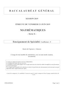 Bac 2019 : le sujets de mathématiques (S Spé)