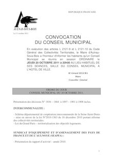 Conseil Municipal du 20 Octobre 2011 > Ordre du jour