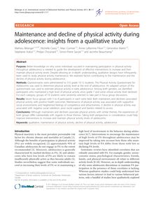 Maintenance and decline of physical activity during adolescence ...